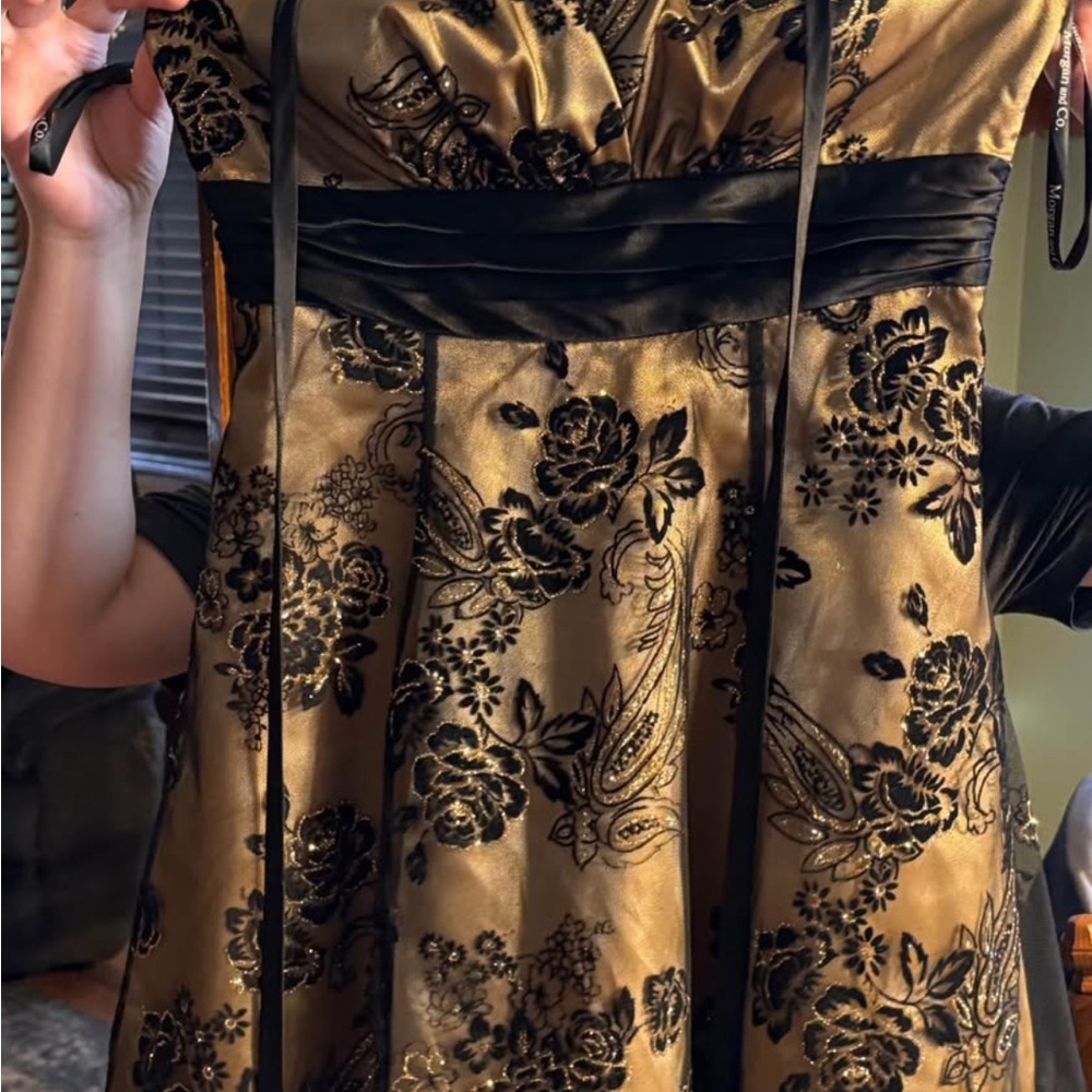 Elegant Black and Gold Floral Dress